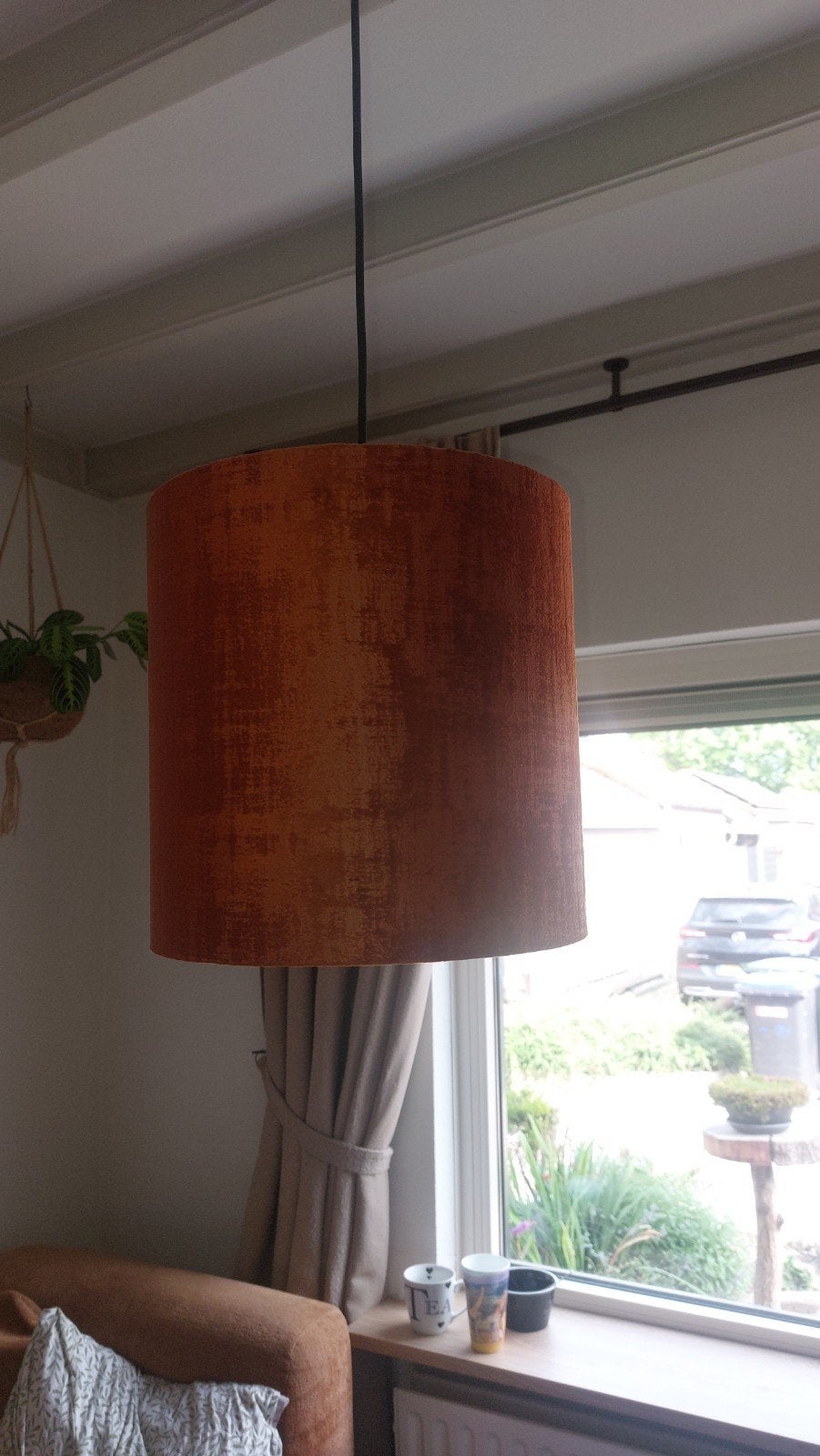 twee oranje/bruine hanglampen, velours, Ophalen, Modern, Sfeervol, Textiel, E27 (groot)
