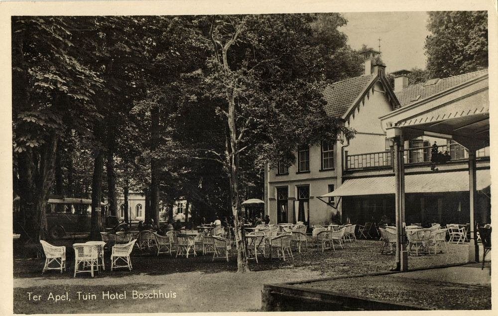 TER APEL, Tuin Hotel Boschhuis (1959) Ansichtkaart, Ophalen of Verzenden, 1940 tot 1960, Gelopen, Groningen