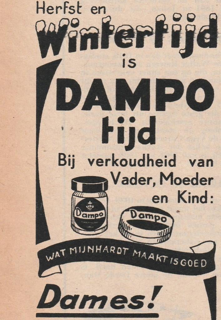 Retro reclame 1953 Mijnhardt Dampo in de wintertijd, Verzenden, Overige typen