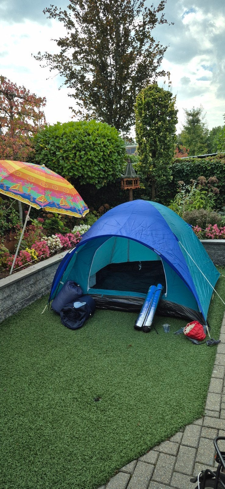 koepeltent groen/blauw, Caravans en Kamperen, Ophalen, Gebruikt