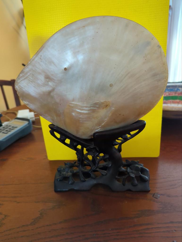 Groot Aziatisch decorobject van Natuurlijke parelmoer schelp, Ophalen of Verzenden