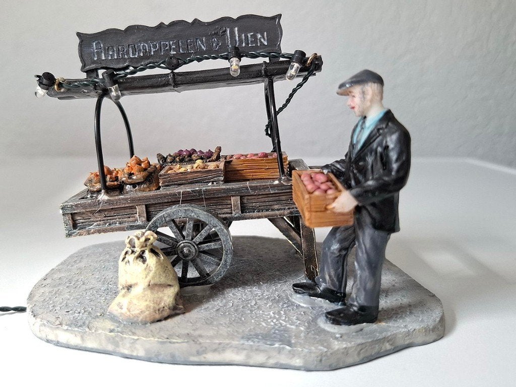 Kerst Aardappels en uien verkoop handkar Kerstfiguren, Ophalen, Gebruikt