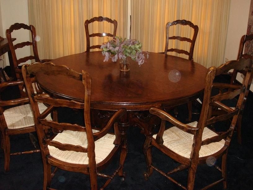 ZEER EXCLUSIEVE RONDE TEAK EETTAFEL TAFEL met PARKETBLAD, Ophalen, Wilms, Zo goed als nieuw, 8 stoelen of meer