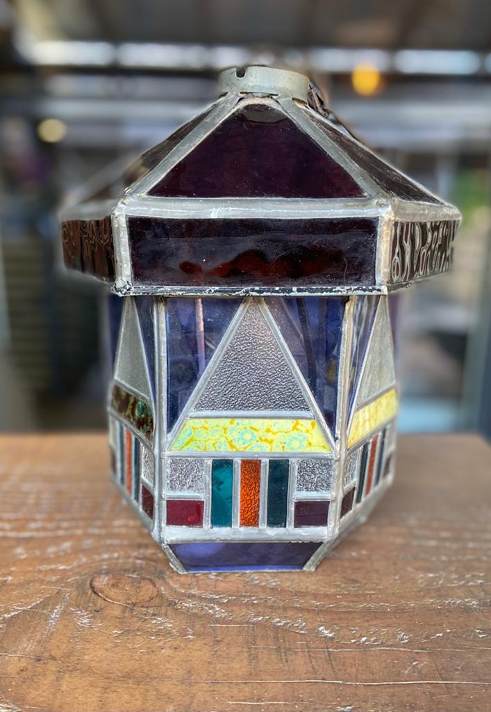 Handgemaakte hanglamp glas in lood, Gebruikt, Ophalen of Verzenden, Glas, Glas in lood
