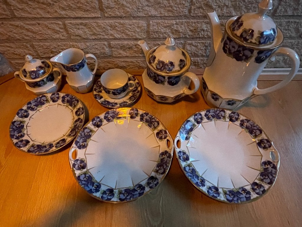 Vintage koffieservies, Mäbendorf, blauwe viooltjesrand, Ophalen