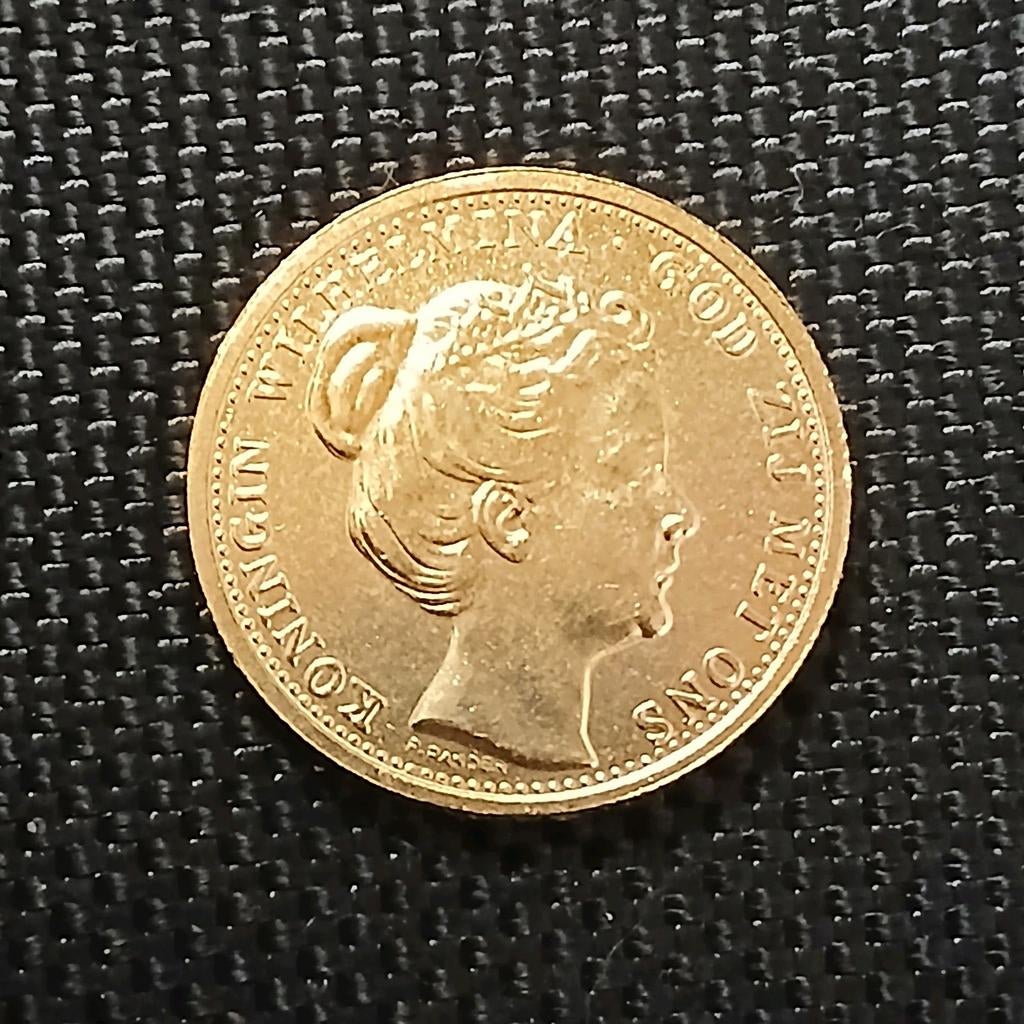 Gouden tientje 10 Gulden Wilhelmina 1898 vergulding naslag, Postzegels en Munten, Munten | Nederland, Verzenden, Goud, Koningin Wilhelmina