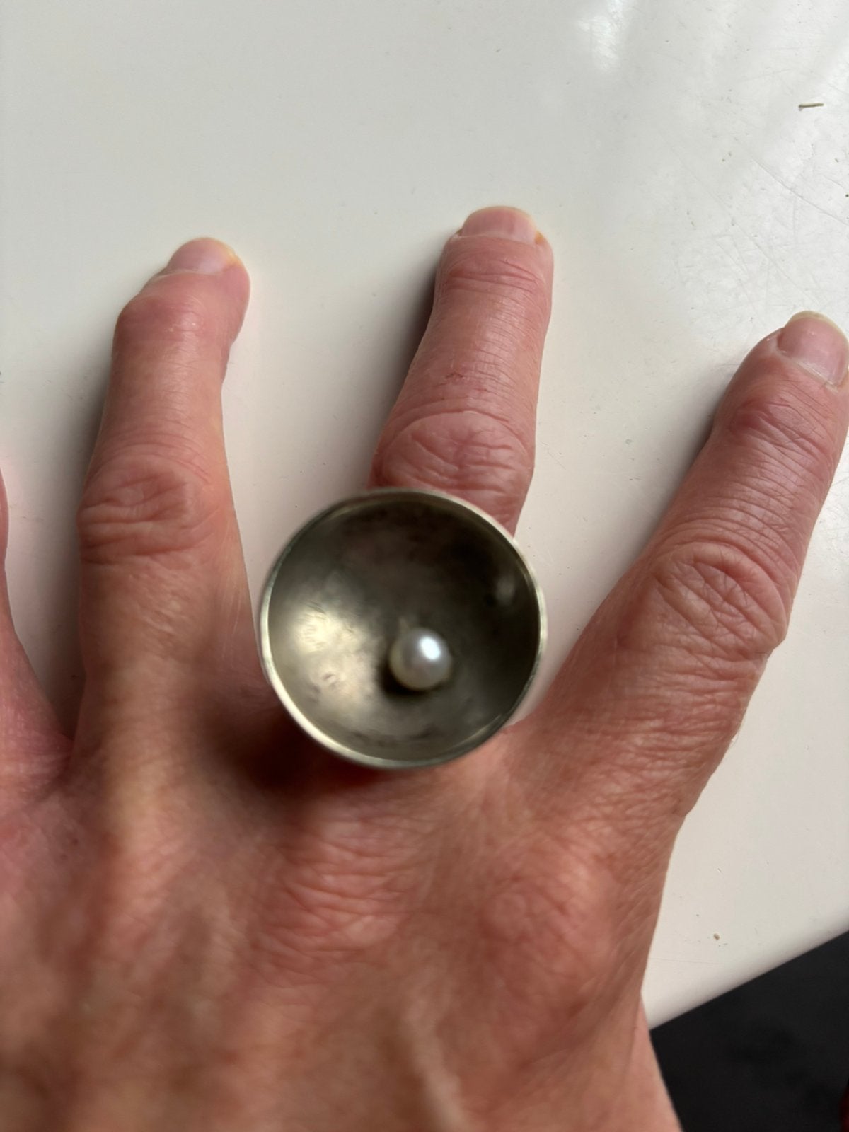 Unieke vintage zilveren ring 925 met parel., 18 tot 19, Ophalen of Verzenden, Zo goed als nieuw, Dame