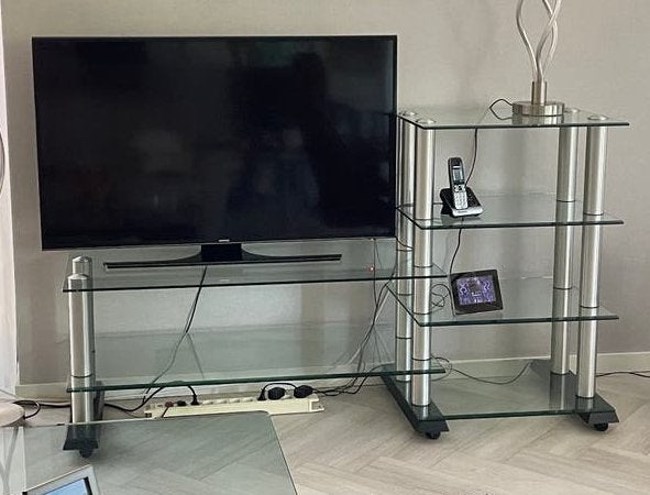 Stijlvol glazen TV-meubel van het merk Spectral, Huis en Inrichting, Kasten | Televisiemeubels, Gebruikt, 100 tot 150 cm, 150 tot 200 cm
