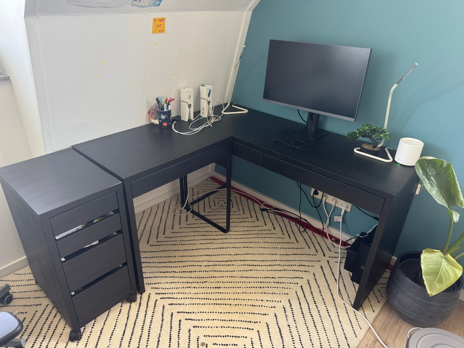 IKEA Micke Hoekbureau met ladeblok - Zwartbruin, Ophalen, Zwart, Gebruikt, Met lades