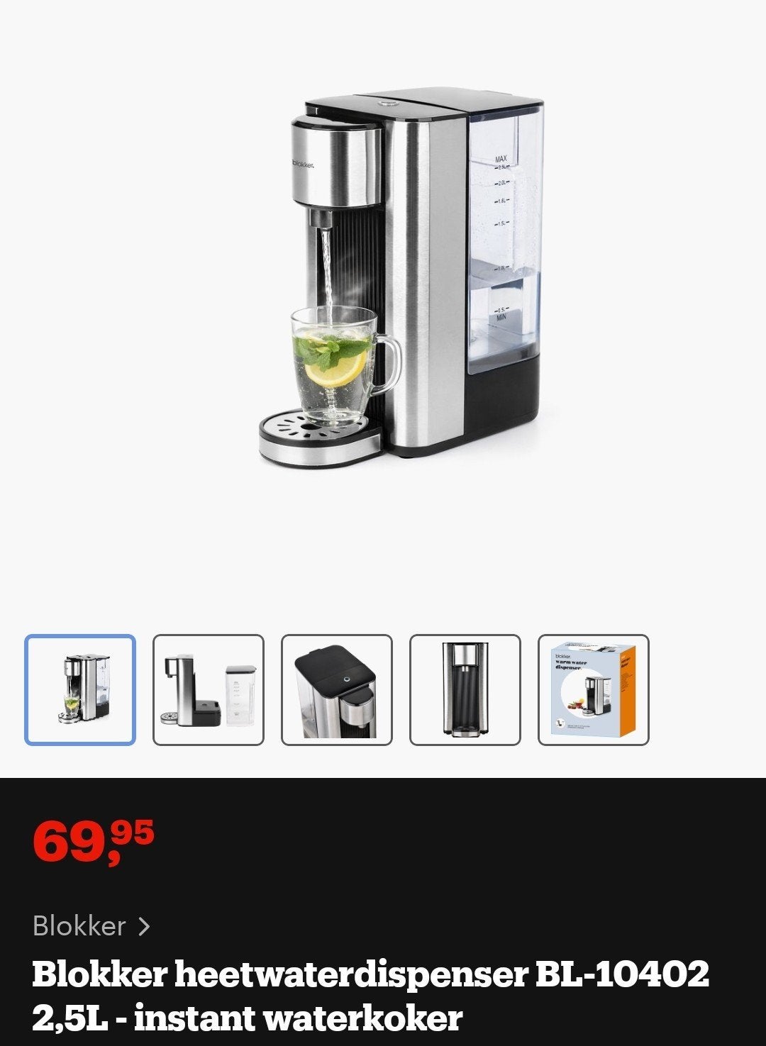 Blokker heetwaterdispenser BL-10402, 2 liter of meer, Ophalen, Zo goed als nieuw, Rvs