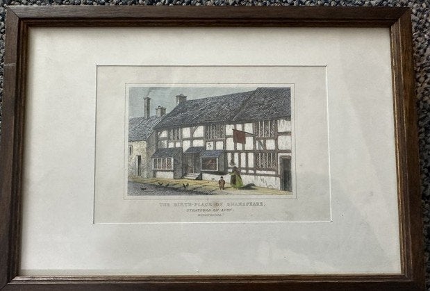 Prent geboortehuis Shakespeare, Antiek en Kunst, Ophalen of Verzenden, Achter glas