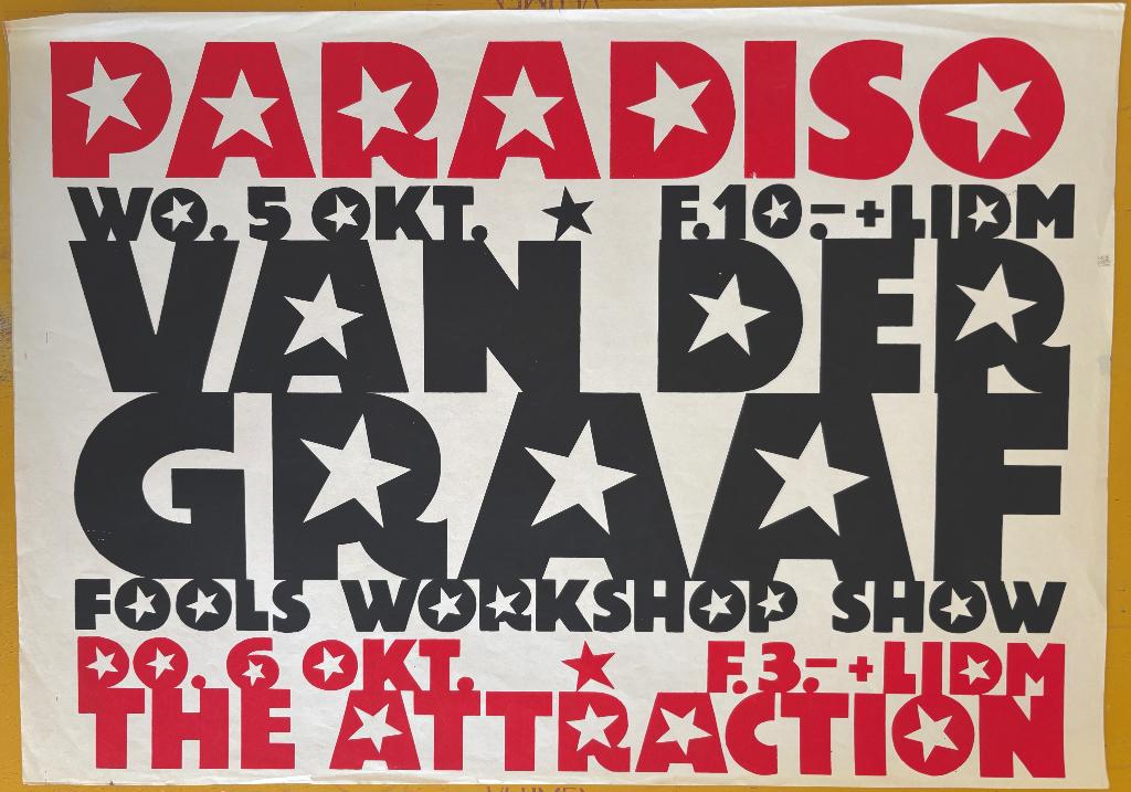 Paradiso Van der Graaf. Design Martin Kaye 1977, Ophalen of Verzenden, Zo goed als nieuw, Poster, Artwork of Schilderij