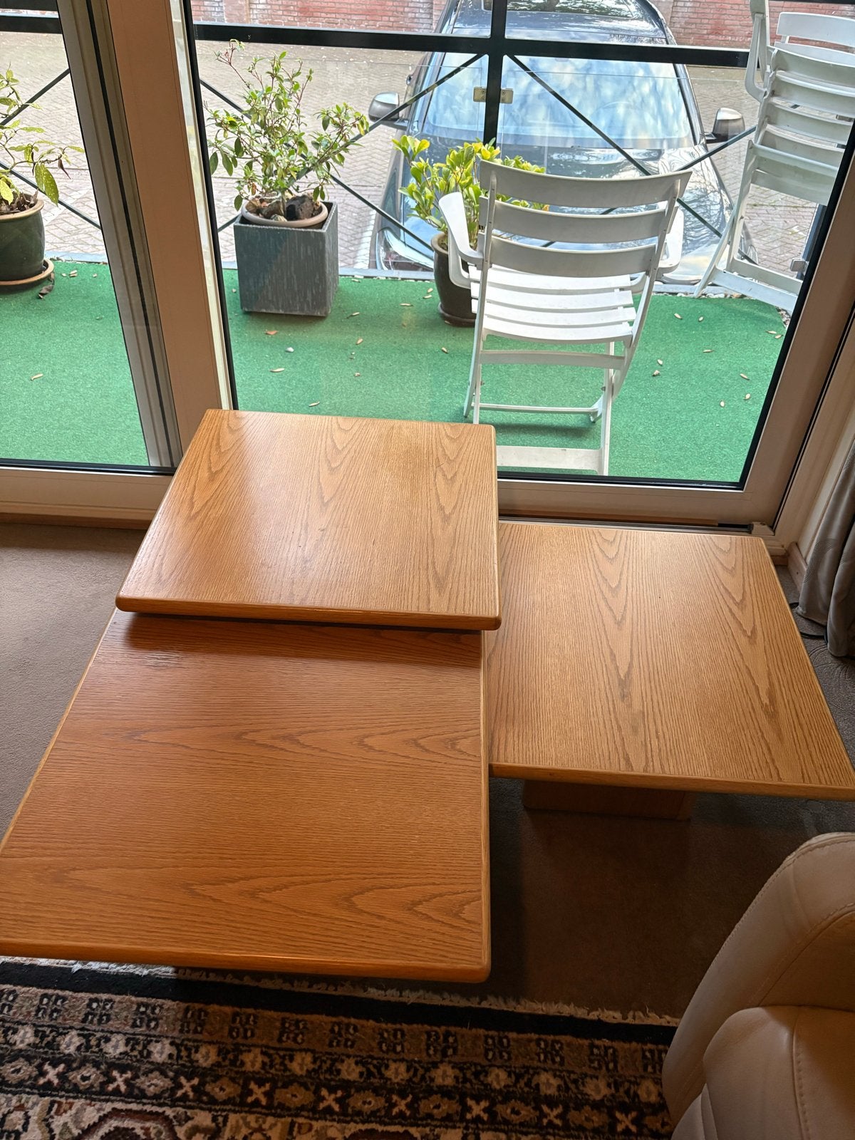 Set van 3 massief eiken bijzettafels, Ophalen, Minder dan 45 cm, Minder dan 55 cm, Gebruikt