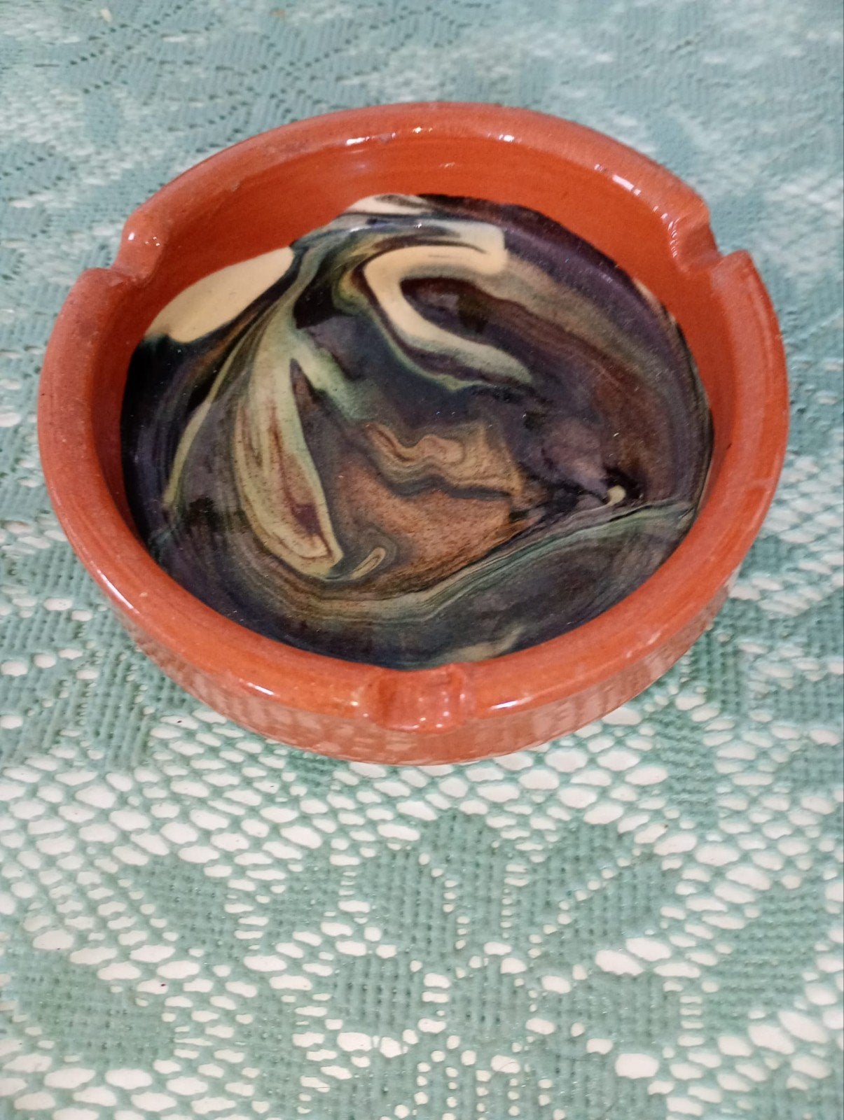 Vintage terracotta Asbak met Marmerlook Glazuur, Antiek en Kunst, Ophalen of Verzenden