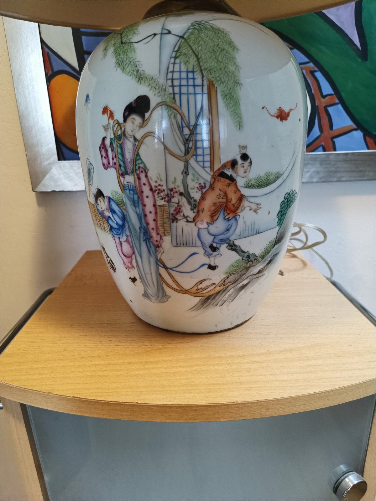 Antieke Chinese Porseleinen Lamp - Famille Rose Stijl, Ophalen of Verzenden