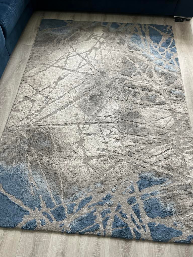 1 grote+2 kleine vloerkleden Grijs/Blauw Abstract Patroon, Ophalen, 100 tot 150 cm, 200 cm of meer, Zo goed als nieuw