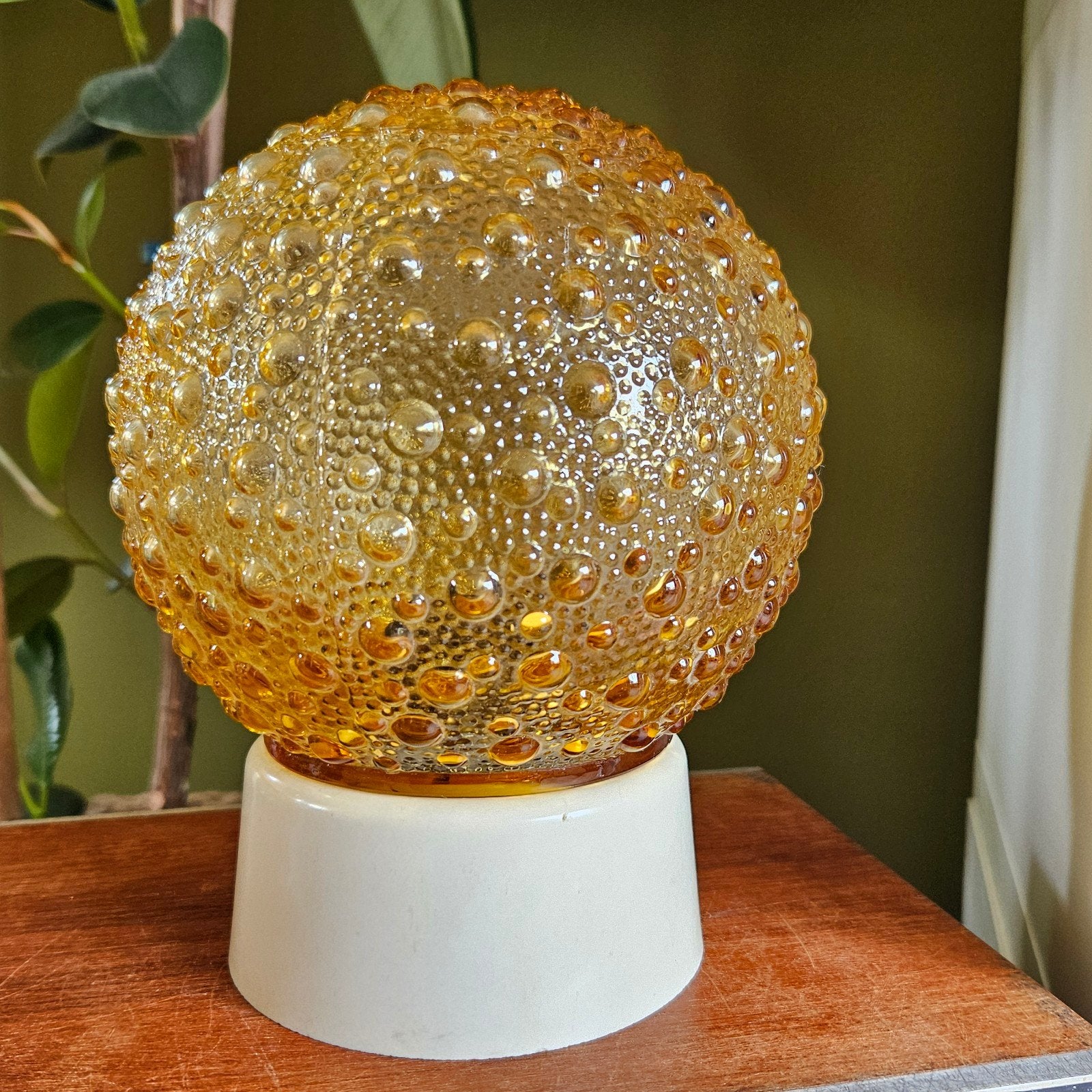 Vintage plafonniere jaren 60/70, Huis en Inrichting, Lampen | Plafondlampen, Glas, E27 (groot), Ophalen of Verzenden, Bruin