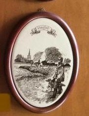 Ovaal wandbordje met jager en hond, Gebruikt, Meerkleurig, Ophalen of Verzenden, Klassiek