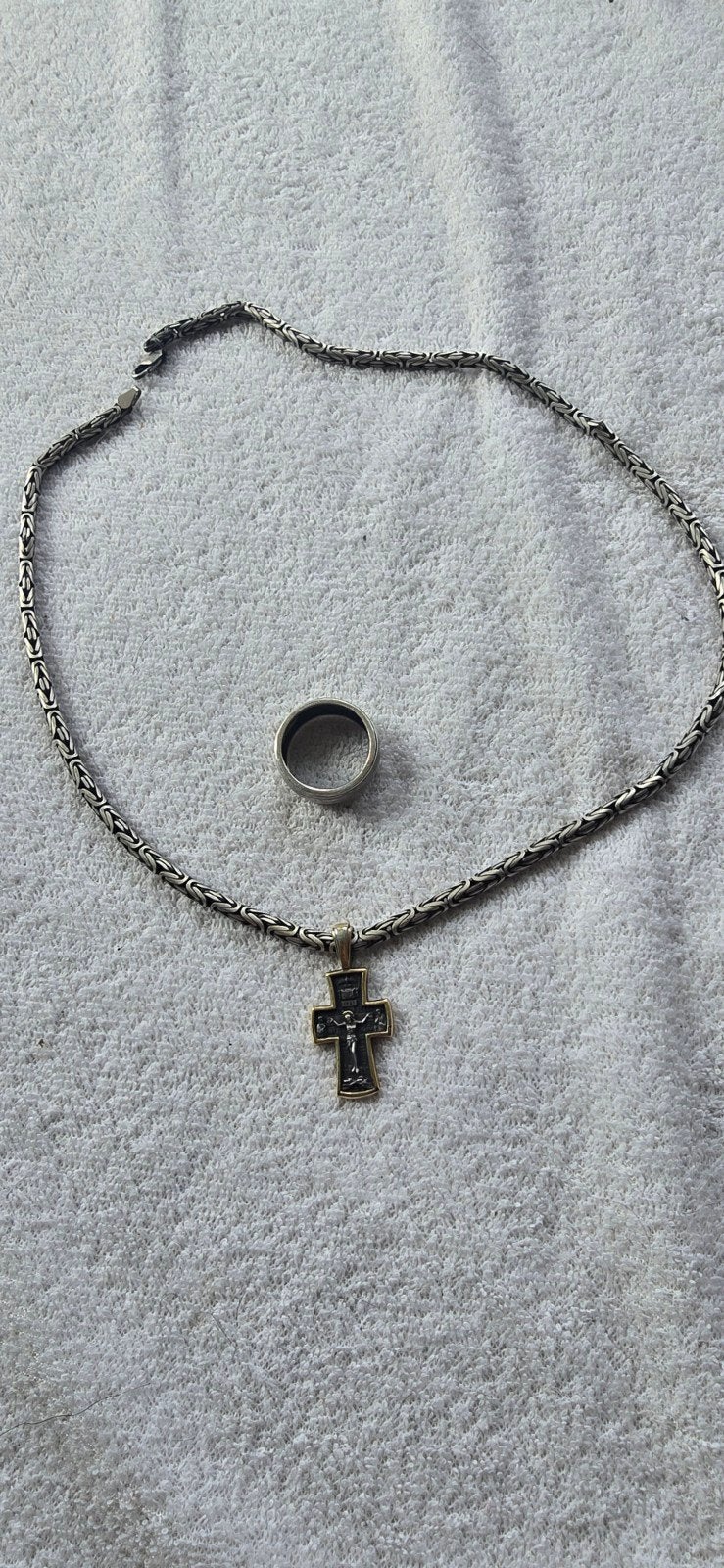 Massieve Zilveren Ketting met Unieke Ring en Kruis, Ophalen of Verzenden, Zilver, Zilver