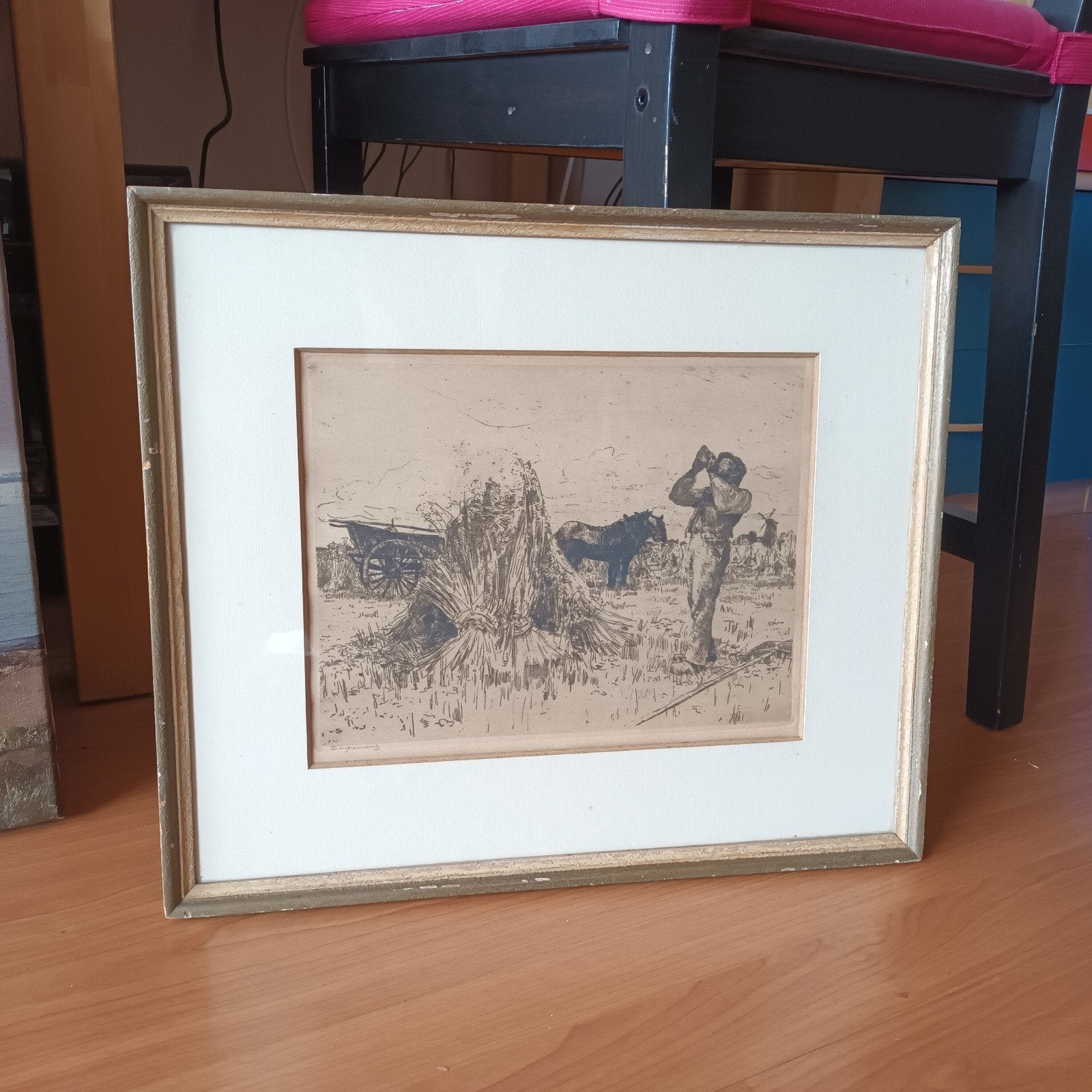 W.J. Dingemans (1873-1925), ets, werker in het veld, Ophalen of Verzenden