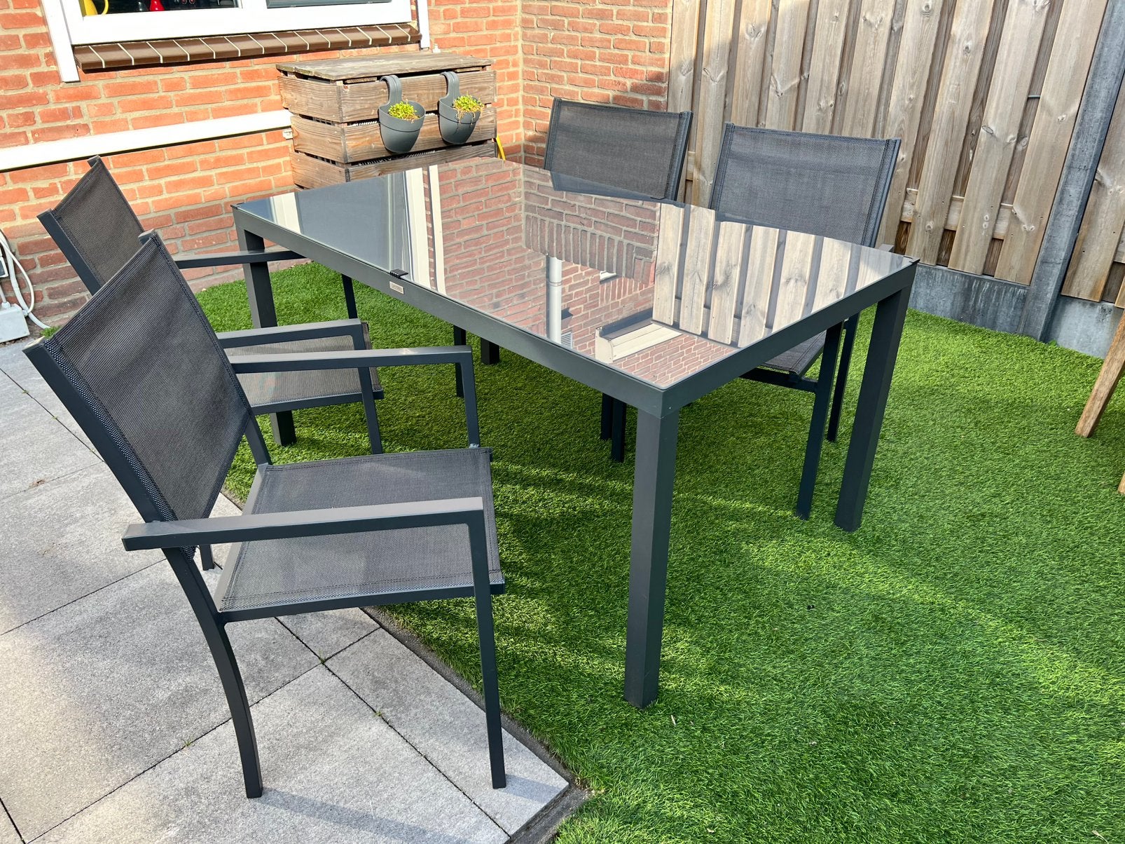 4-Persoons tuinset (150x90) + hoes (Garden Impressions), Ophalen, 4 zitplaatsen, Gebruikt, Aluminium