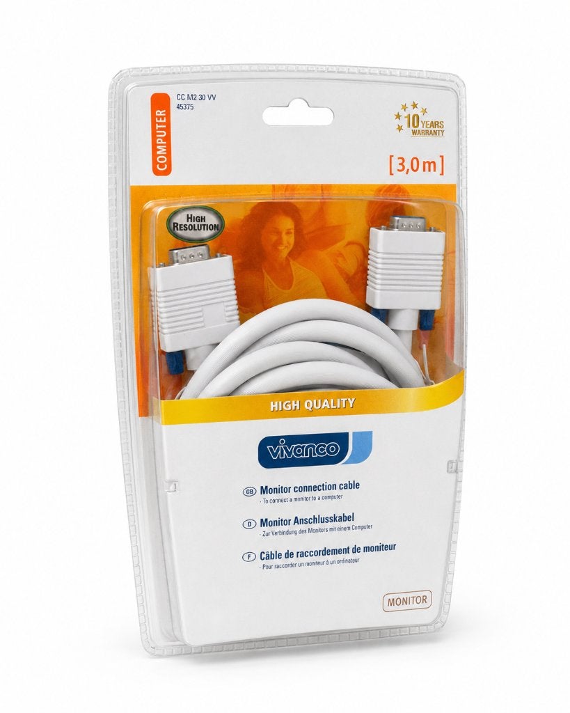 Vivanco VGA Monitor Kabel 3 Meter – HD 15-Pin Male naar Male