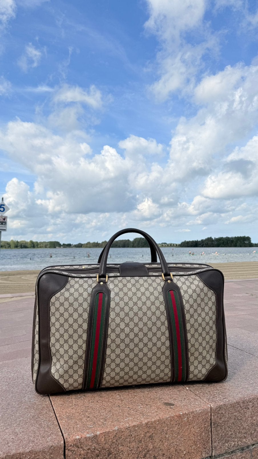 Gucci travelbag reistas vintage 1970 als nieuw, 40 tot 60 cm, 30 cm of meer, Beige, Minder dan 35 cm