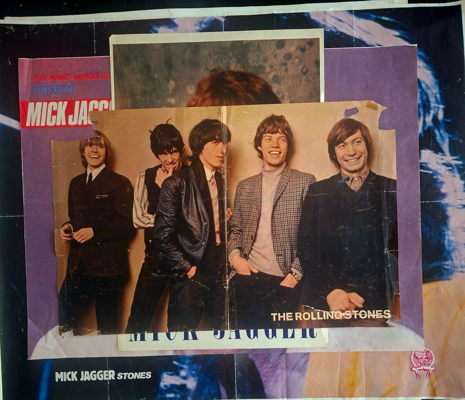 Vintage The Rolling Stones Poster en Mick Jagger Popcorn, Ophalen of Verzenden, Gebruikt, Poster, Artwork of Schilderij