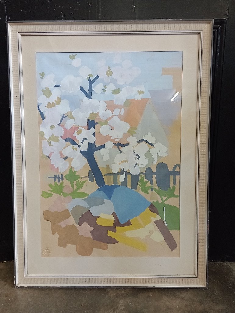 expressionistisch schilderij bloeiende boom in pasteltinten, Ophalen, Handgeschilderd