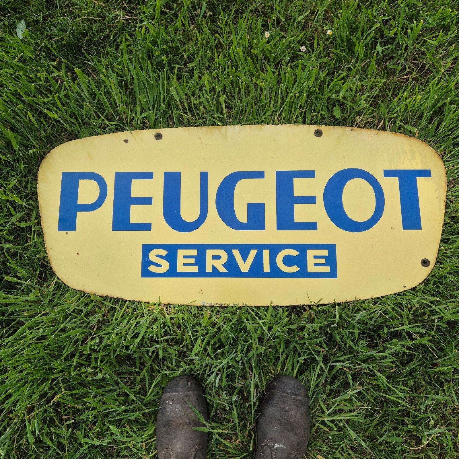 Vintage Peugeot Service Uithangbord - Dubbelzijdig Emaille, Antiek en Kunst, Ophalen of Verzenden