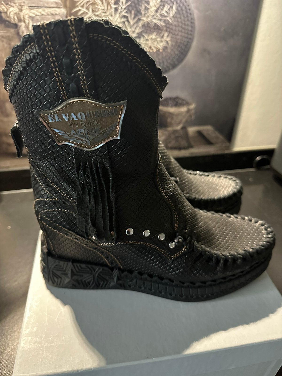 Prachtig paar zwart leren el vaquero boots maat 39, Ophalen of Verzenden, Nieuw, Zwart