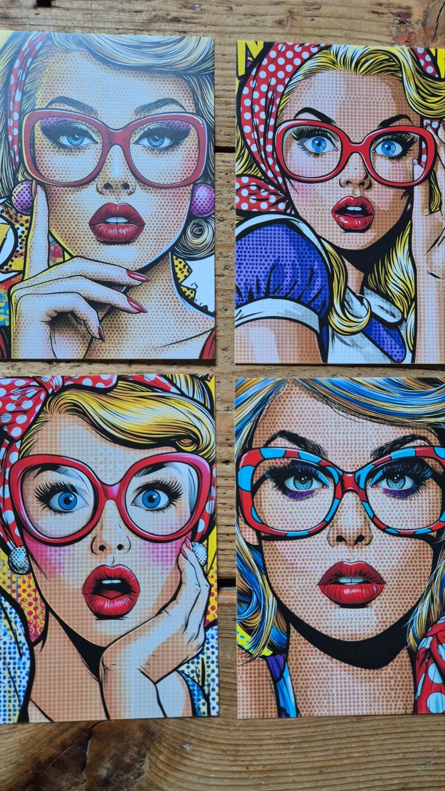 👄Pop-art set van 4 retro dames pin-up kaarten A6, Ophalen of Verzenden, Nieuw
