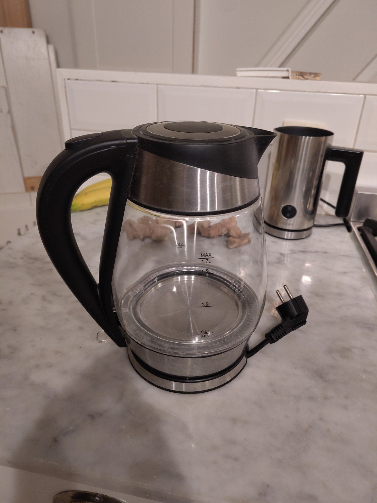 Glazen waterkoker 1.7L, 1 tot 2 liter, Ophalen, Gebruikt, Rvs