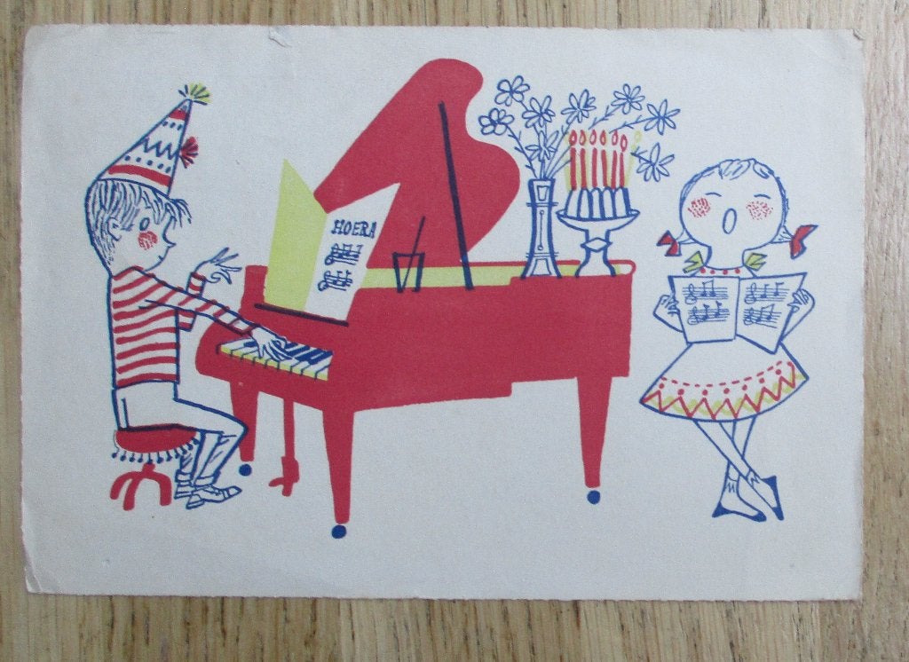 Vintage kinderkaart SHELL juniorclub kinderen piano feest, Ophalen of Verzenden, Zo goed als nieuw