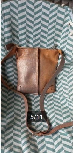 Shabbies leren tas, bruin metallic, 26x23cm, Verzenden, Zo goed als nieuw, Bruin, Schoudertasje