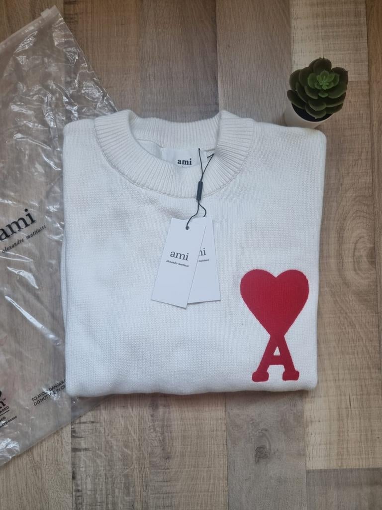 Ami Paris Trui Wit met Rood Logo Maat L, Kleding | Heren, Truien en Vesten, Ophalen of Verzenden