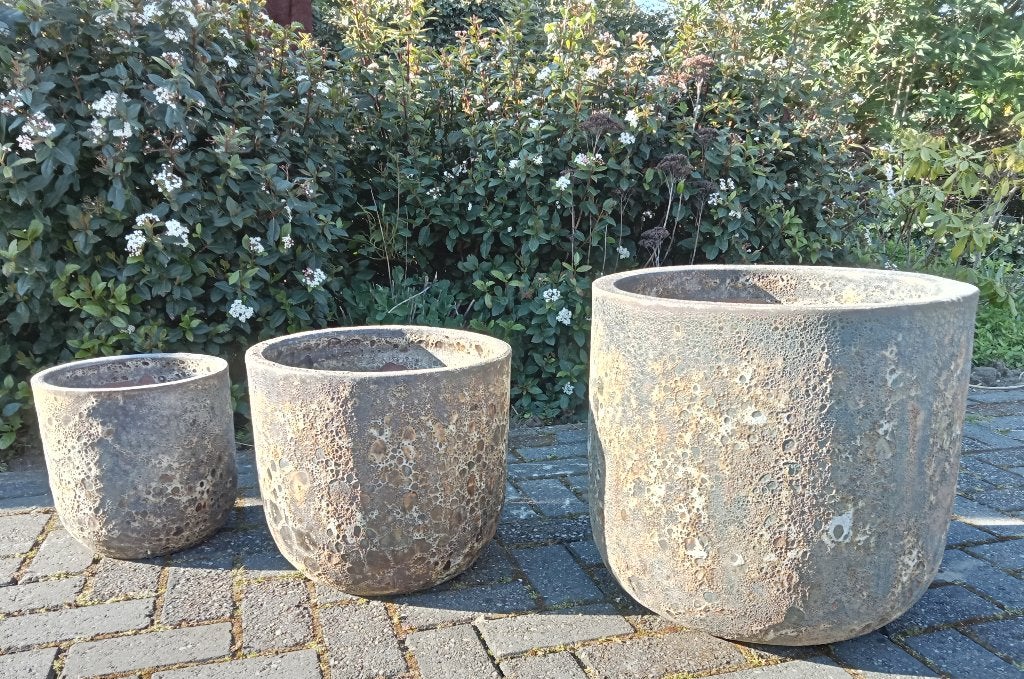 Geglazuurde pot antiqeu bullet stretched In drie maten., Ophalen, Overige materialen, Rond, Nieuw
