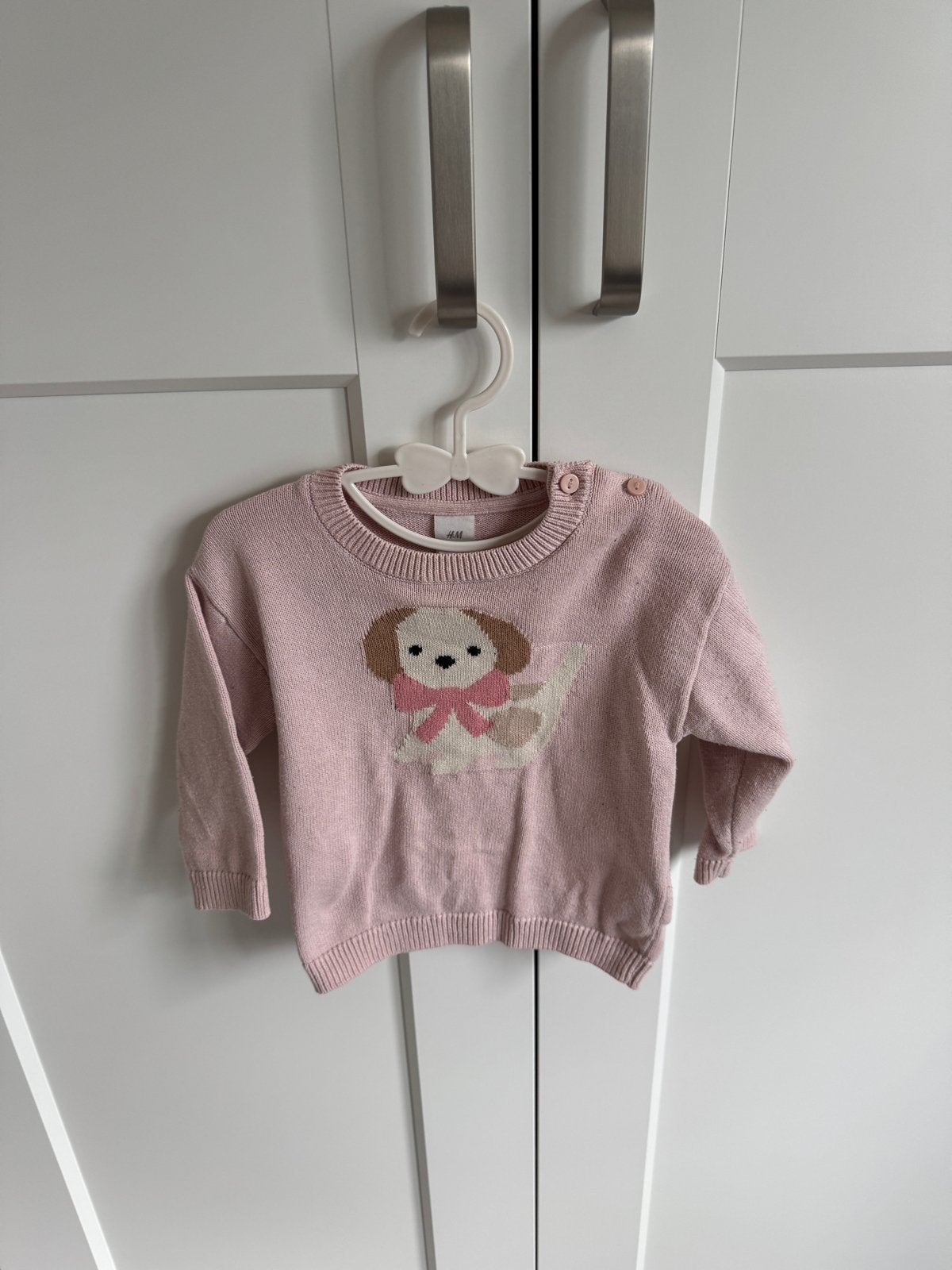 Roze H&M truitje met hondje - Maat 74, Kinderen en Baby's, Babykleding | Maat 80, Ophalen of Verzenden, Gebruikt, Meisje, Truitje of Vestje