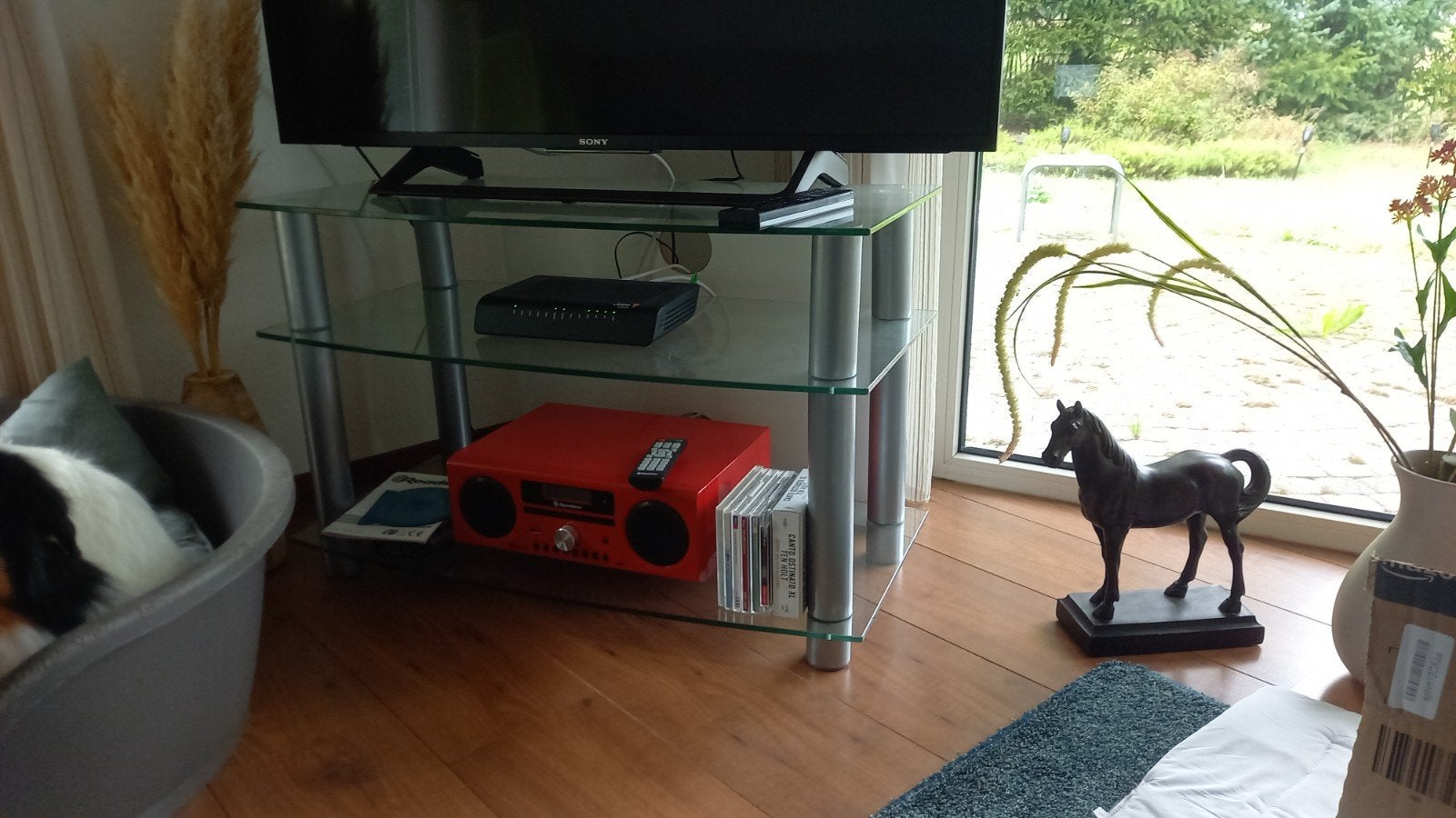 Compact glazen TV-meubeltje met 3 planken - 80x40x51 cm, Ophalen, Gebruikt, 50 tot 100 cm, Glas
