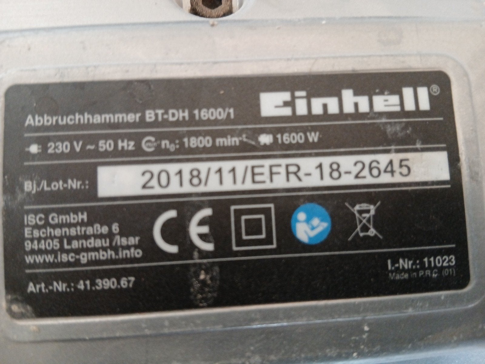 Einhell BT-DH 1600/1 sloophamer 1600W, Doe-het-zelf en Verbouw, Ophalen, Gebruikt, 600 watt of meer, Boor- en/of Breekhamer