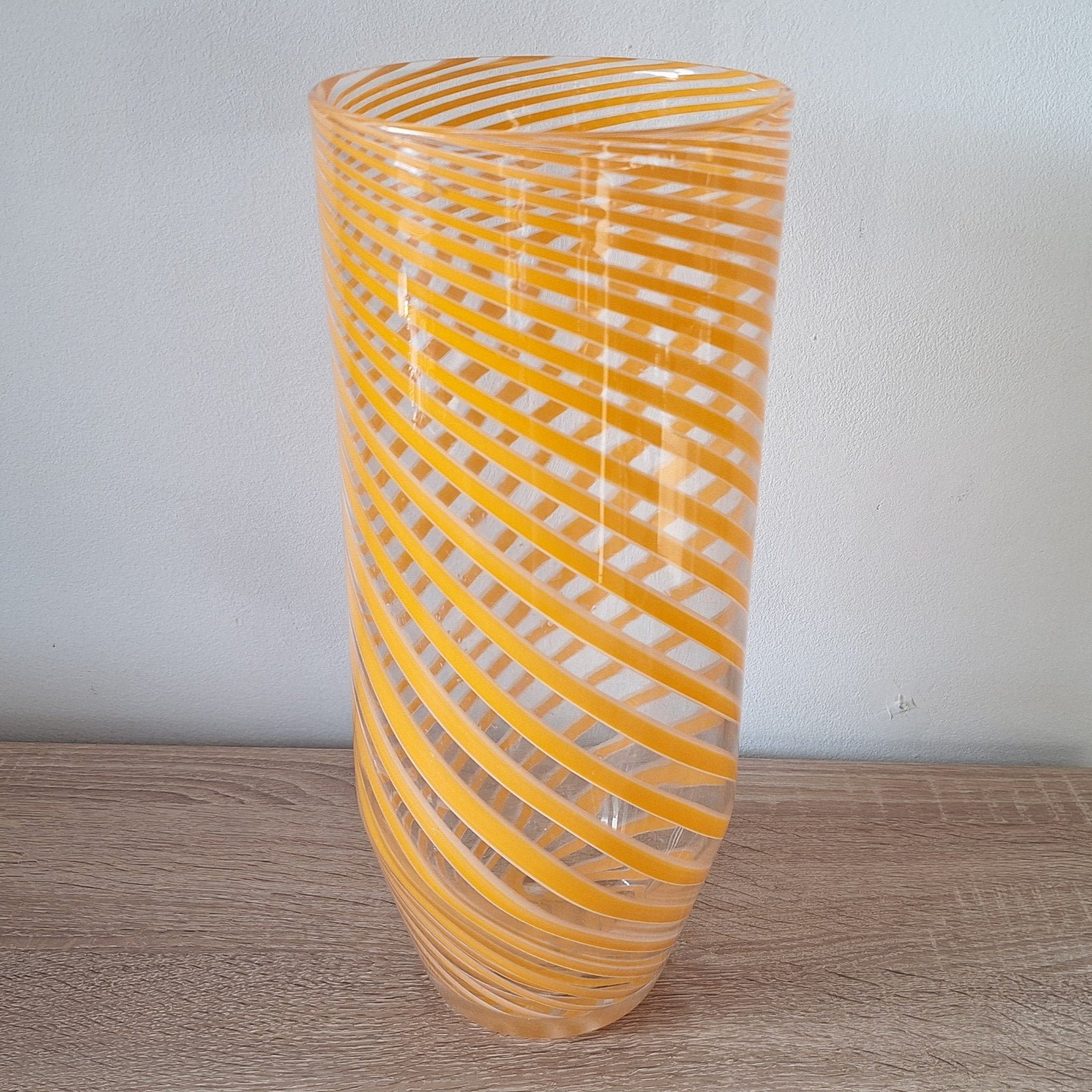 Grote vintage Murano glazen vaas - oranje/wit swirl, Ophalen of Verzenden
