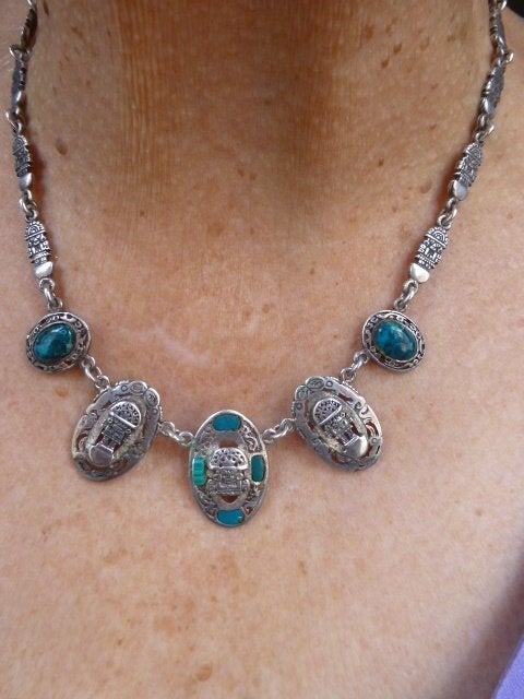 Zilveren  Collier met Malachiet hangers en schakels ivv TUMI, Verzenden, Zo goed als nieuw, Met edelsteen, Zilver