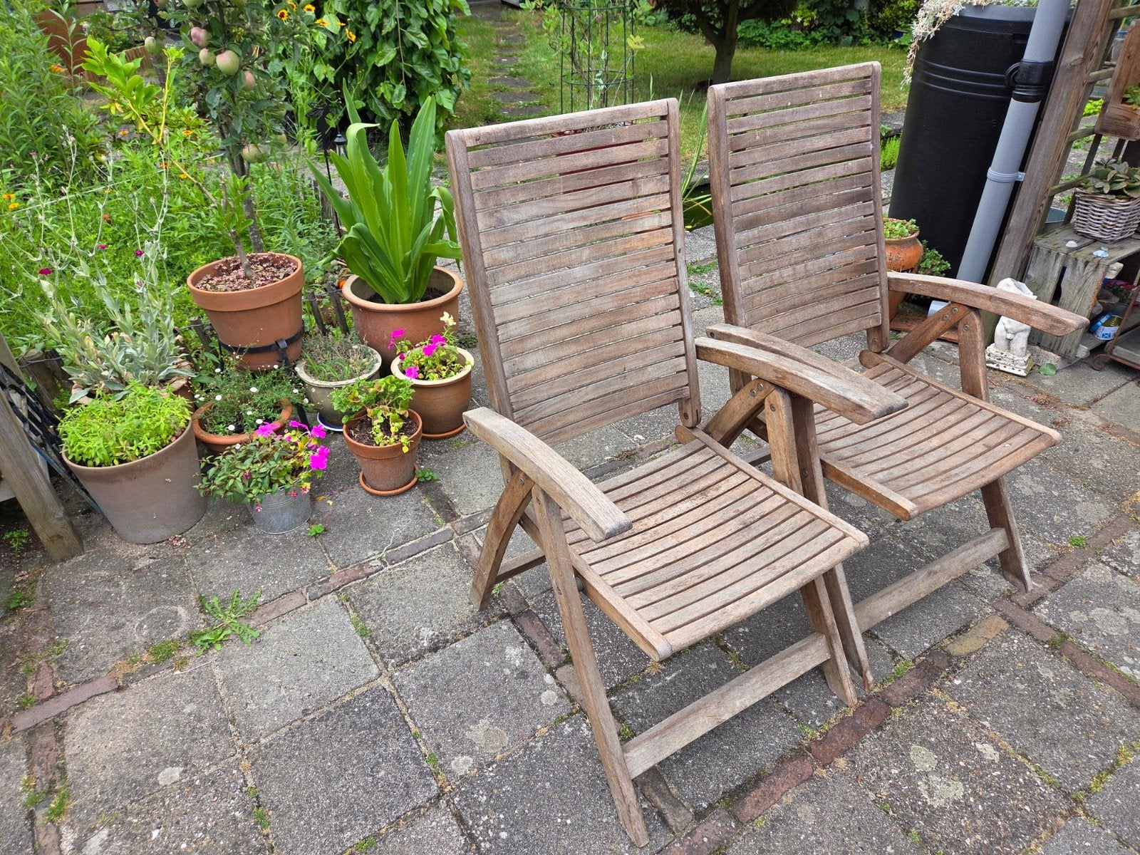 2x Teakhouten Tuinstoelen - Verstelbaar & Inklapbaar, Tuin en Terras, Tuinstoelen, Ophalen, Gebruikt, Teakhout, Verstelbaar
