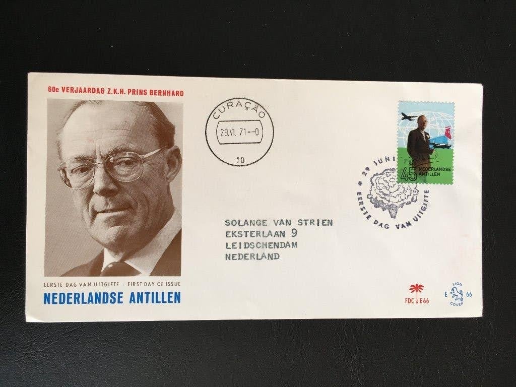 R4-E66 Antillen 1971 - FDC E66 - Pr. Bernhard - gelopen, Postzegels en Munten, Postzegels | Eerstedagenveloppen, Ophalen of Verzenden