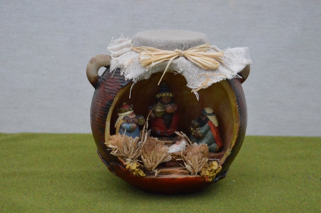 bijzonder kerststalletje van een kokosnoot gemaakt kruikvorm, Diversen, Kerst, Ophalen of Verzenden, Gebruikt