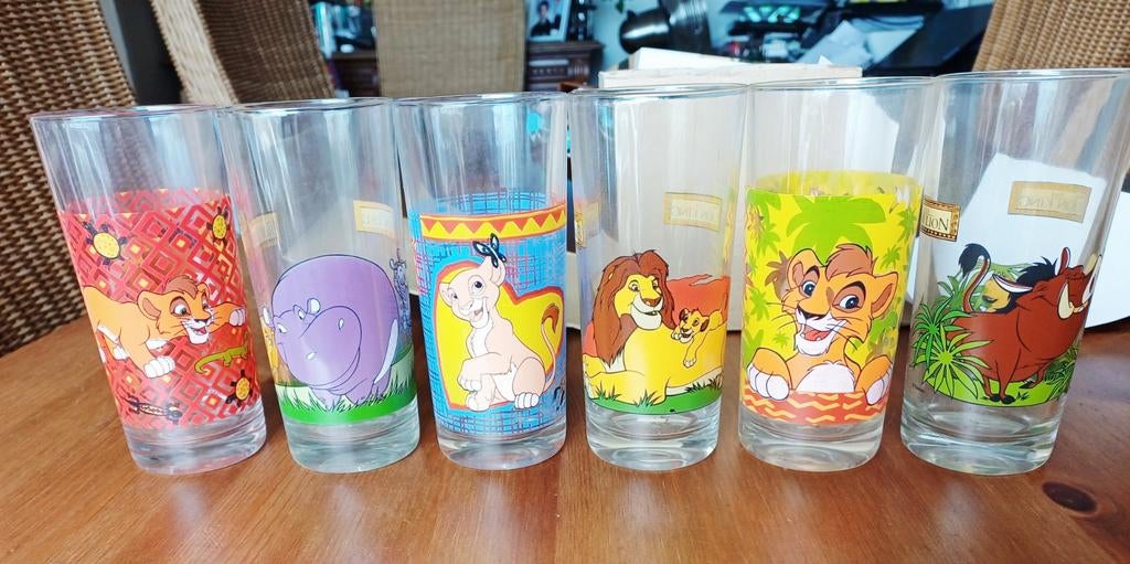 Unieke Set: 6x Vintage Disney The Lion King Glazen (1994), Ophalen