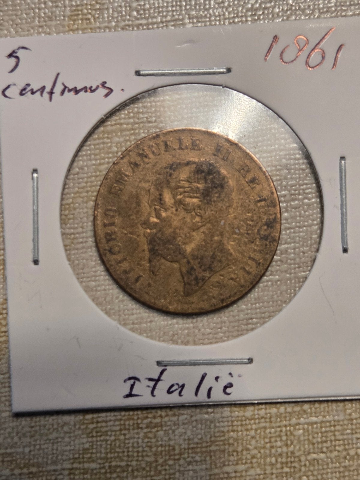 Oude Italiaanse 5 Centesimi munt uit 1861, Ophalen of Verzenden, Italië, Losse munt