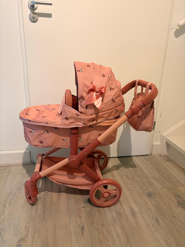Bayer Design Combi Poppenwagen - Roze met Bloemen, Kinderen en Baby's, Speelgoed | Poppen, Ophalen, Zo goed als nieuw, Overige typen
