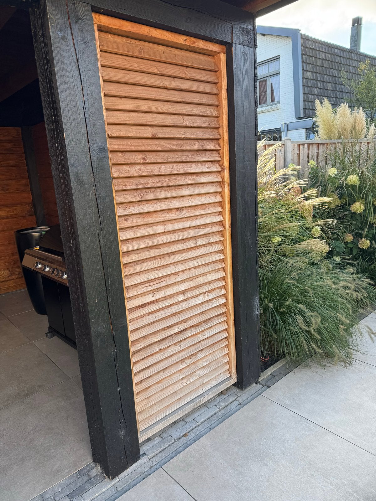 Shutters douglas voor overkapping + douglas palen, Tuin en Terras, Ophalen, Zo goed als nieuw