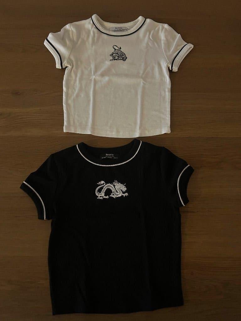 Bershka topjes maat XS, Wit, Zo goed als nieuw, Korte mouw, Maat 34 (XS) of kleiner